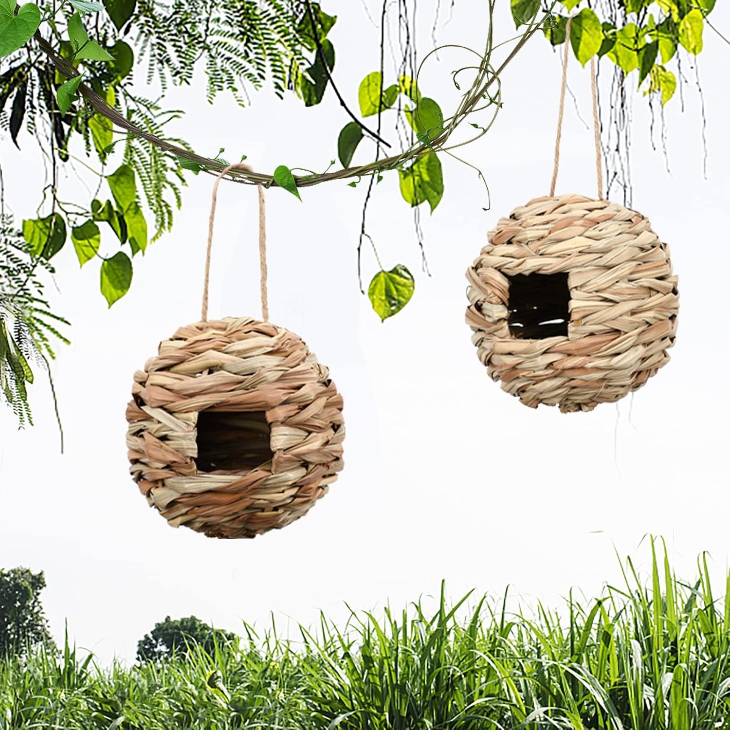 builightto Hand Woven Hummingbird Bird House for Outside,Humming Bird Houses for Outdoor Hanging, Finch Bird House, Blue Bird House,New…