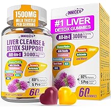 Liver Cleanse Detox &amp; Repair Gummies - 29-in-1 1500mg Milk Thistle Supplement with Beetroot Dandelion Artichoke, Vegan Gummy with NAC TUDCA Vitamins Supports Immune, Boosts Energy, Gut Health, 60 ct