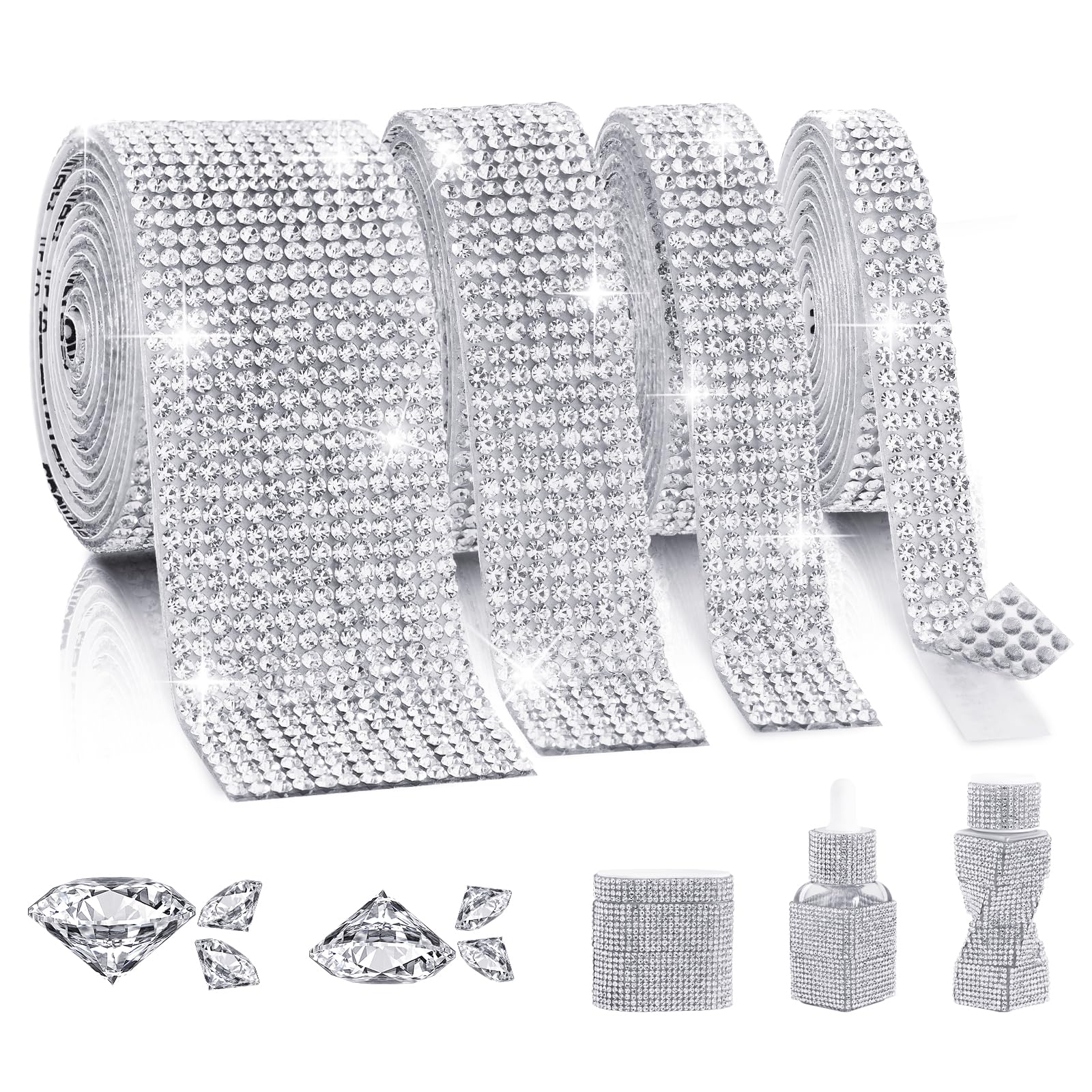 Photo 1 of (2) LYXMYGS Rhinestone Ribbon Self Adhesive, 4-Yard Bedazzling Strips, 4-Rolls Rhinestone Strips for DIY Craft, Rhinestones for Crafting, Home Decor and Special Events, 4/6/8/14 Rows Transparent Crystal