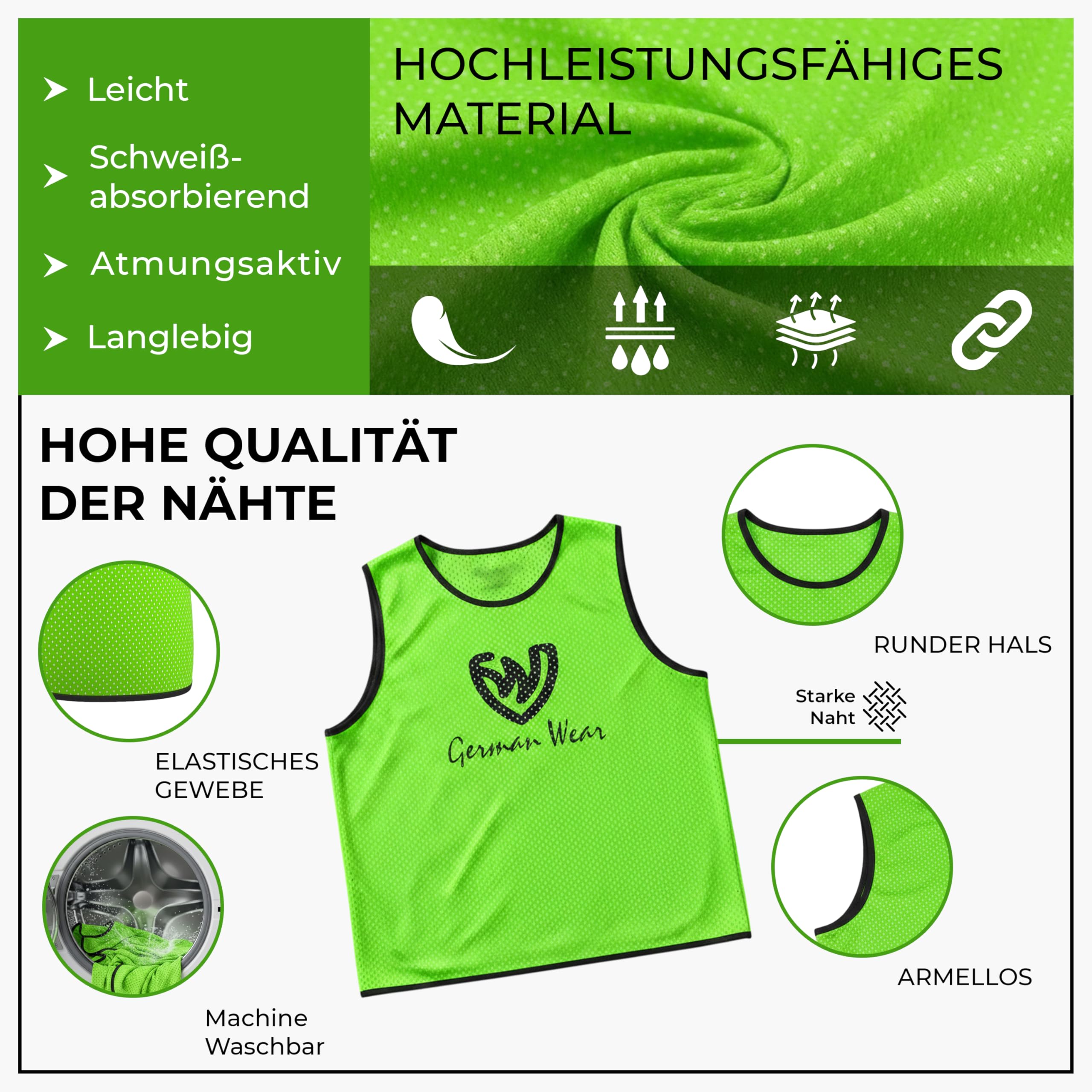 German Wear Leibchen Trainingsleibchen – Markierungshemd für Team Sport, Fussball, Training, Jogging, Hocky, Handball in Gelb, Rot, Grün, Orange, Blau für Herren, Kinder & Damen - ideal für Teams