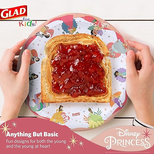 Miniatura 8 de Glad Platos de papel para niños de Disney Princess de 8.5 pulgadas, platos de papel de princesa Disney, platos de aperitivos para niños, platos de