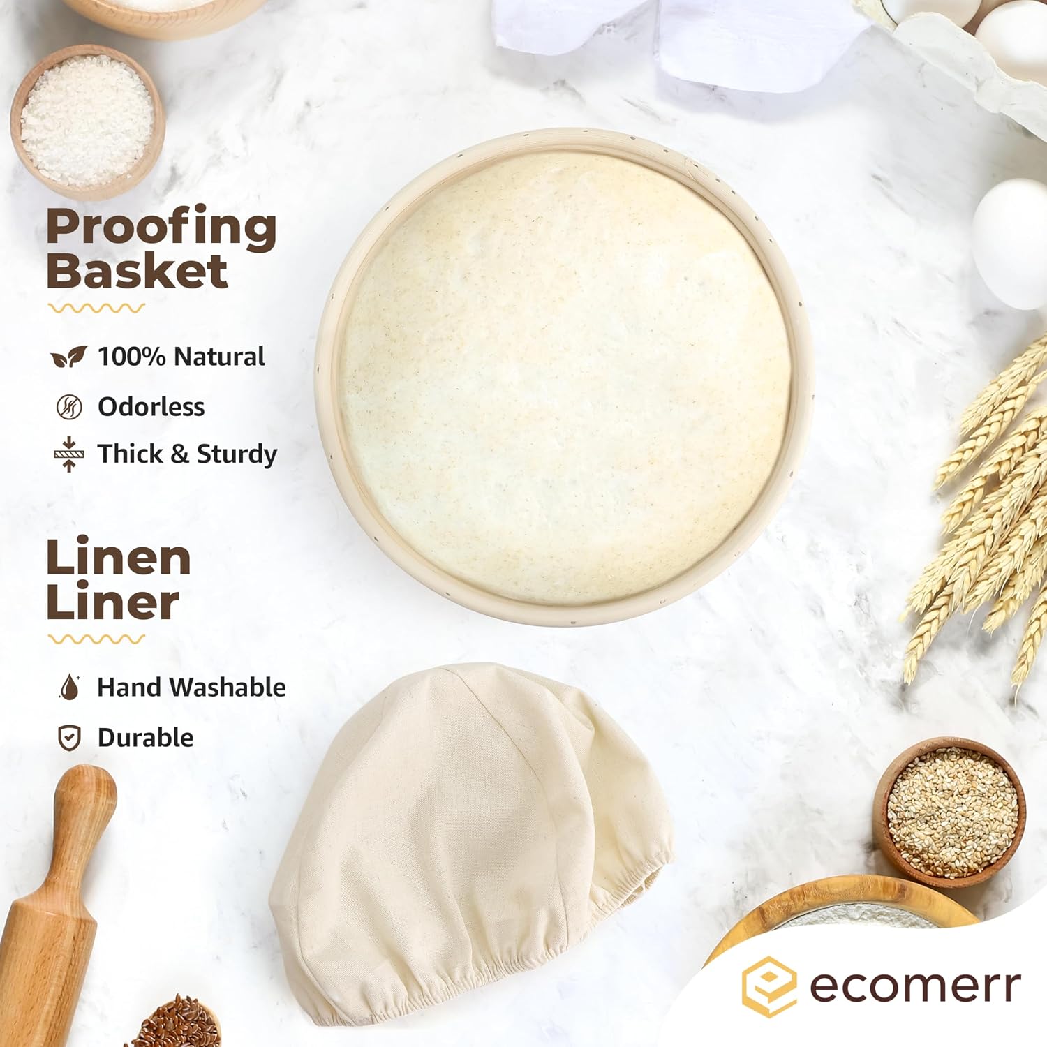 Banneton Bread Proofing Basket, 9inch Round Sourdough Starter Kit, Sourdough Bread Baking Supplies and Baking Accessories, Banneton Basket Gift Set