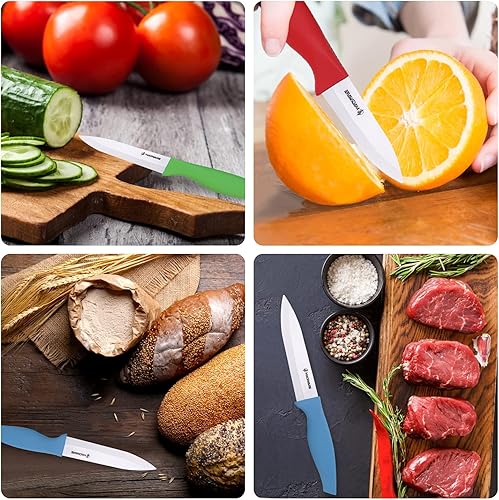 Miniatura 4 de Juego de cuchillos de pelar de cerámica de 6 piezas con vainas afiladas y saludables (incluye cuchillo utilitario de 5 pulgadas, cuchillo de fruta