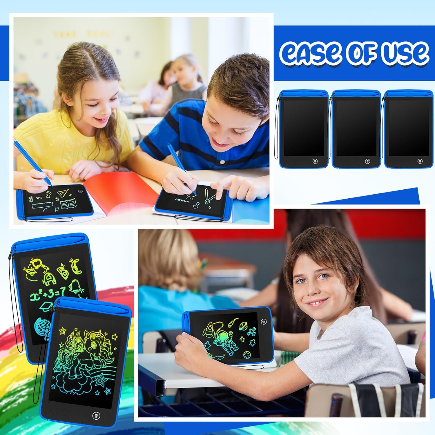 Zhehao 12 Pcs LCD Writing Tablet for Kids Colorful Drawing Doodle Board Drawing Tablet Erasable Reusable Electronic Draw Pad Gift for Boy Girl Xmas Educational Learning(6.5 Inch Screen,Blue) - Image 5