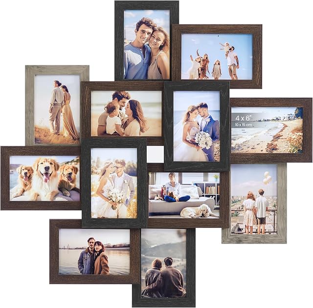 SONGMICS 4x6 Collage Picture Frames, 12-Pack Picture Frames Collage for Wall Decor, Photo Collage Frame, Maroon Brown and Heather Greige | Photo Collage Frame, Multi Picture Frame Set with Glass Front, Assembly Required, Maroon Brown, Heather Greige