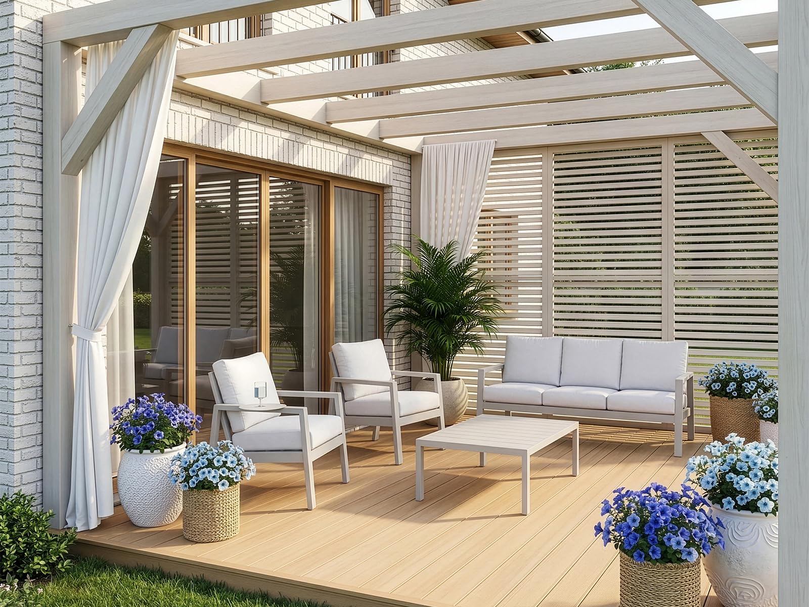 Home Collective Gartenmöbel Set Lounge Möbel Outdoor Outdoormöbel | 4-teilig | 3-Sitzer Sofa 2 Stühle 1 Tisch | abziehbare Kissen Metallgestell | Möbel Garten Terrasse Balkon | Weiß