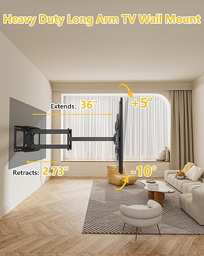 Miniatura 4 de FORGING MOUNT Soporte de pared para TV de brazo largo con extensión de 36 pulgadas, soporte de montaje de TV de movimiento completo articulado doble