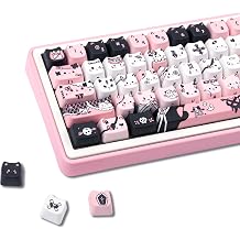 Cute Cat Keycaps, Mao Profile Pink and Black PBT Keycaps, 130 Keys Meow Meow Keyboard Keycap Sets Compatible with 65% 75% 96% 100% Cherry Gateron MX Switches Mechanical Gaming Keyboard