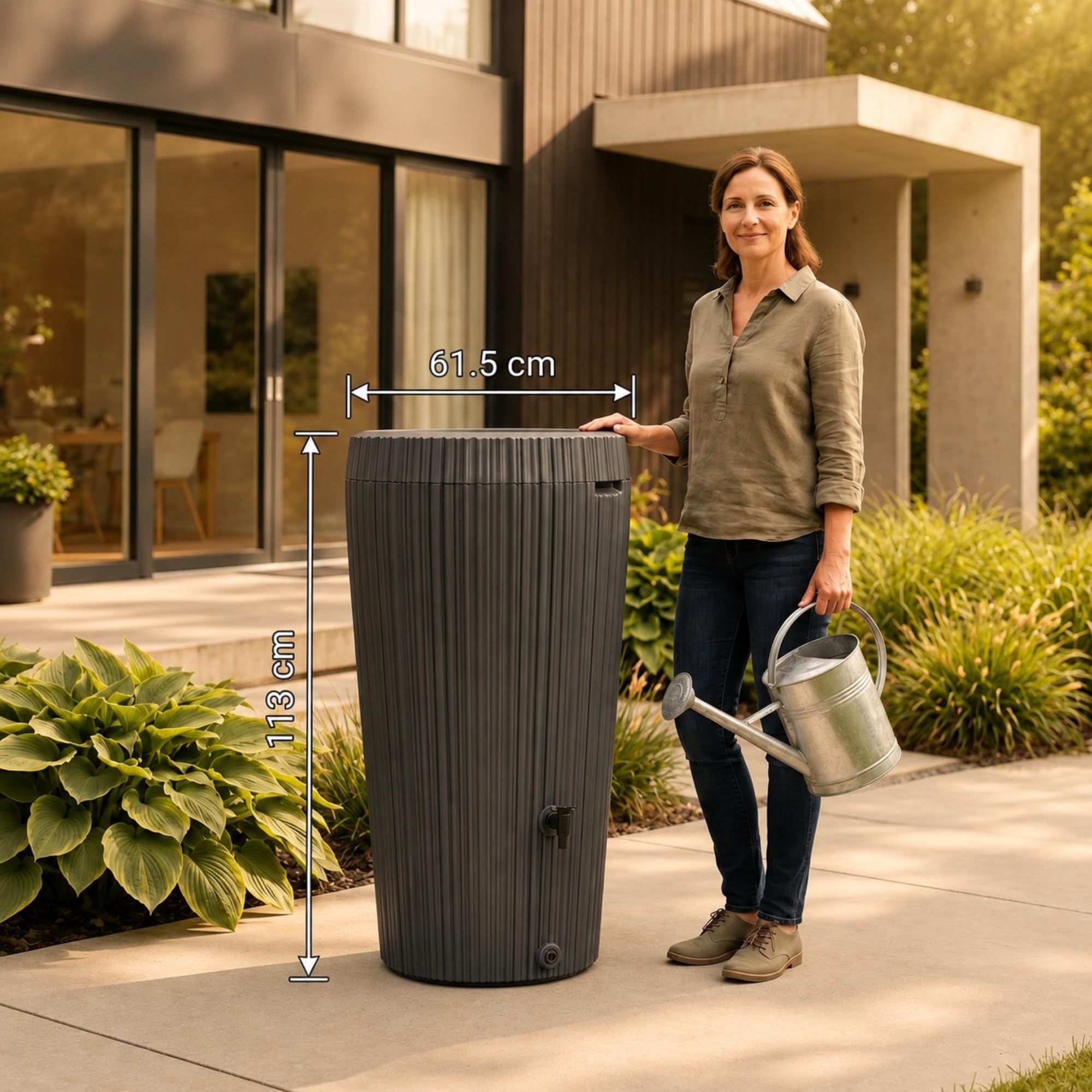 YourCasa Regentonne 210 Liter [EcoVase] mit Wasserhahn - Bepflanzbar - Regenfass Frostsicher Kunststoff - Regenwassertonne - Regenwassertank Garten Wassertank Regensammler (Anthrazit)