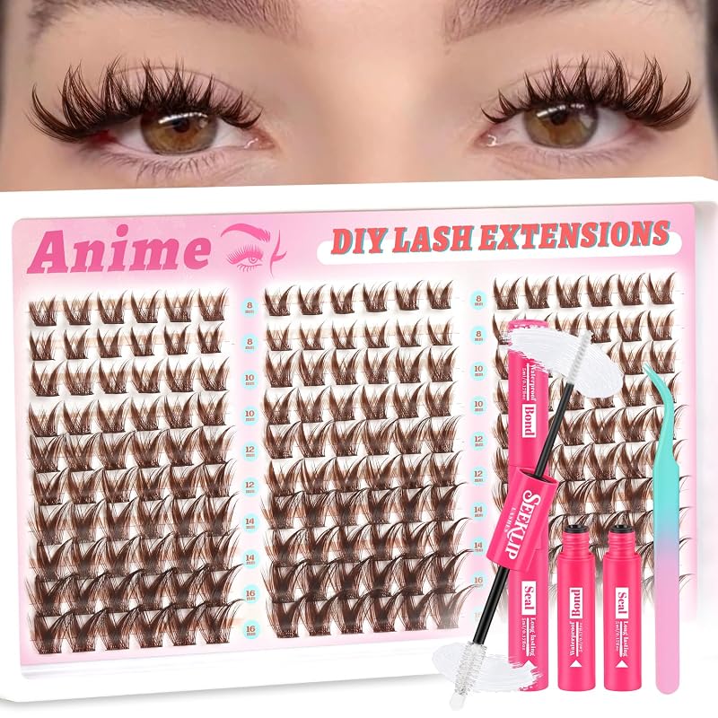 Kit de tufos de cílios postiços castanhos SeekLip estilo mangá
