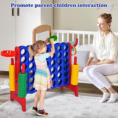 Miniatura 44 de Costzon Juego gigante gigante 4 en una fila, Jumbo de 4 en fila con aro de baloncesto, lanzamiento de anillo, deslizante de liberación rápida, 42