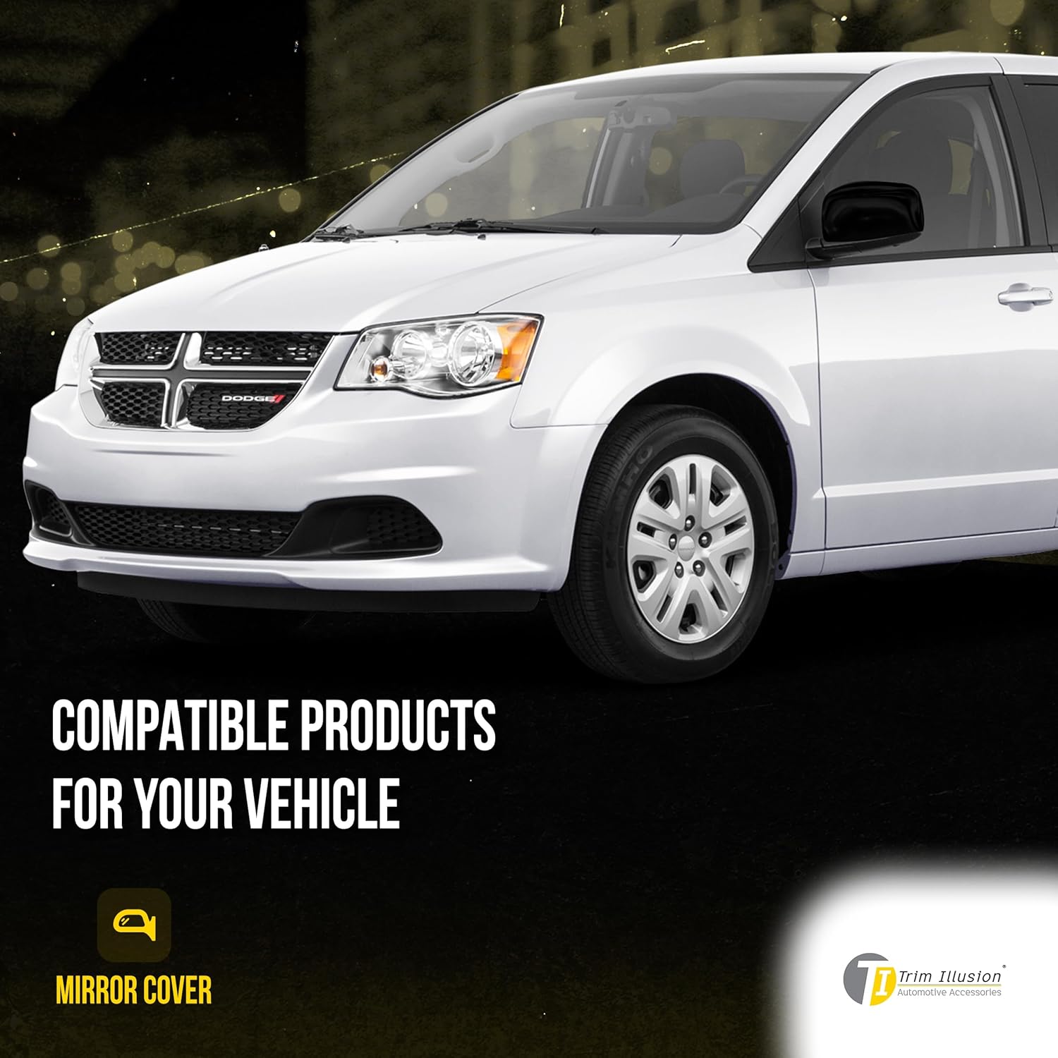 Trim Illusion Black Car Side Mirror Caps, Compatible with Dodge Grand Caravan 2008-2020, Chrysler Town & Country 2008-2016, Volkswagen Routan 2009-2014, MC6217BLK