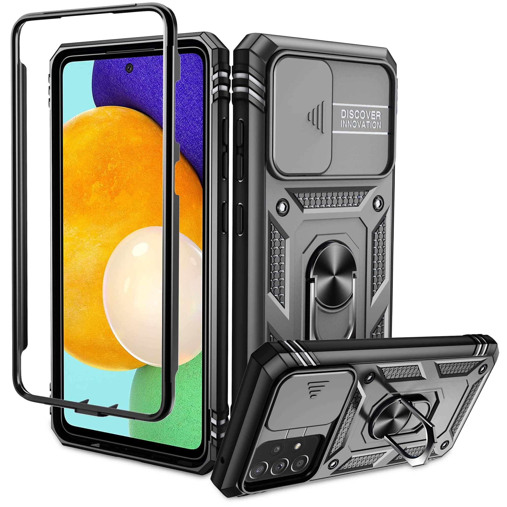 Echter Militärischer für Samsung Galaxy A52S 5G/A52 5G/4G Hülle (Unzerstörbar Stoßfestigkeit), Kameraschutz +360° Drehbarer Ständer +PC Bumper Schutzhülle Kratzfest Handyhülle Samsung A52S 5G Schwarz