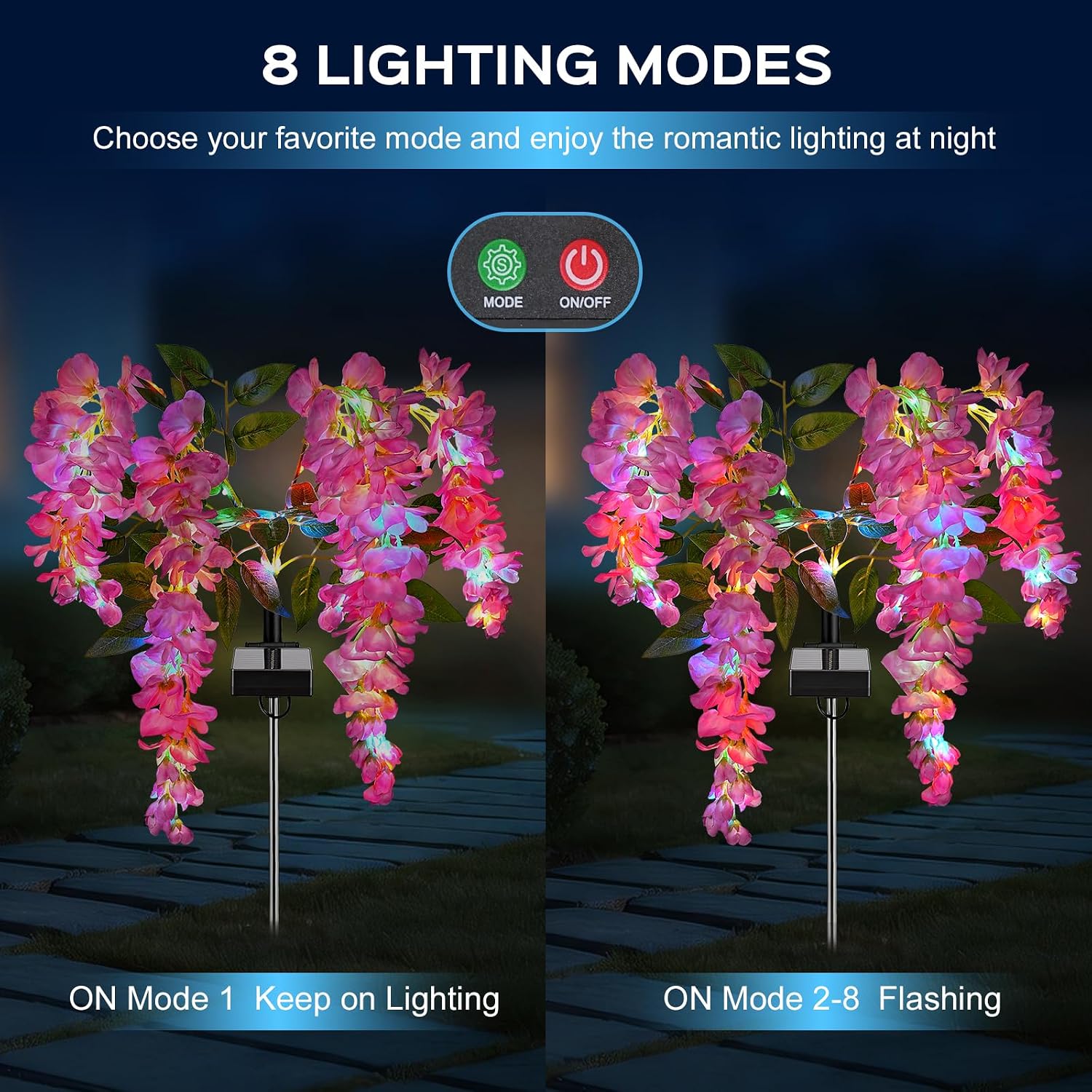 TANSOREN 2 Pack Solar Garden Lights Outdoor, 8 Lighting Modes LED Colorful Waterproof Solar Powered Wisteria Flowers Landscape Lights for Patio, Outside Yard, Pathway Decorative, Décor, Gifts image 5