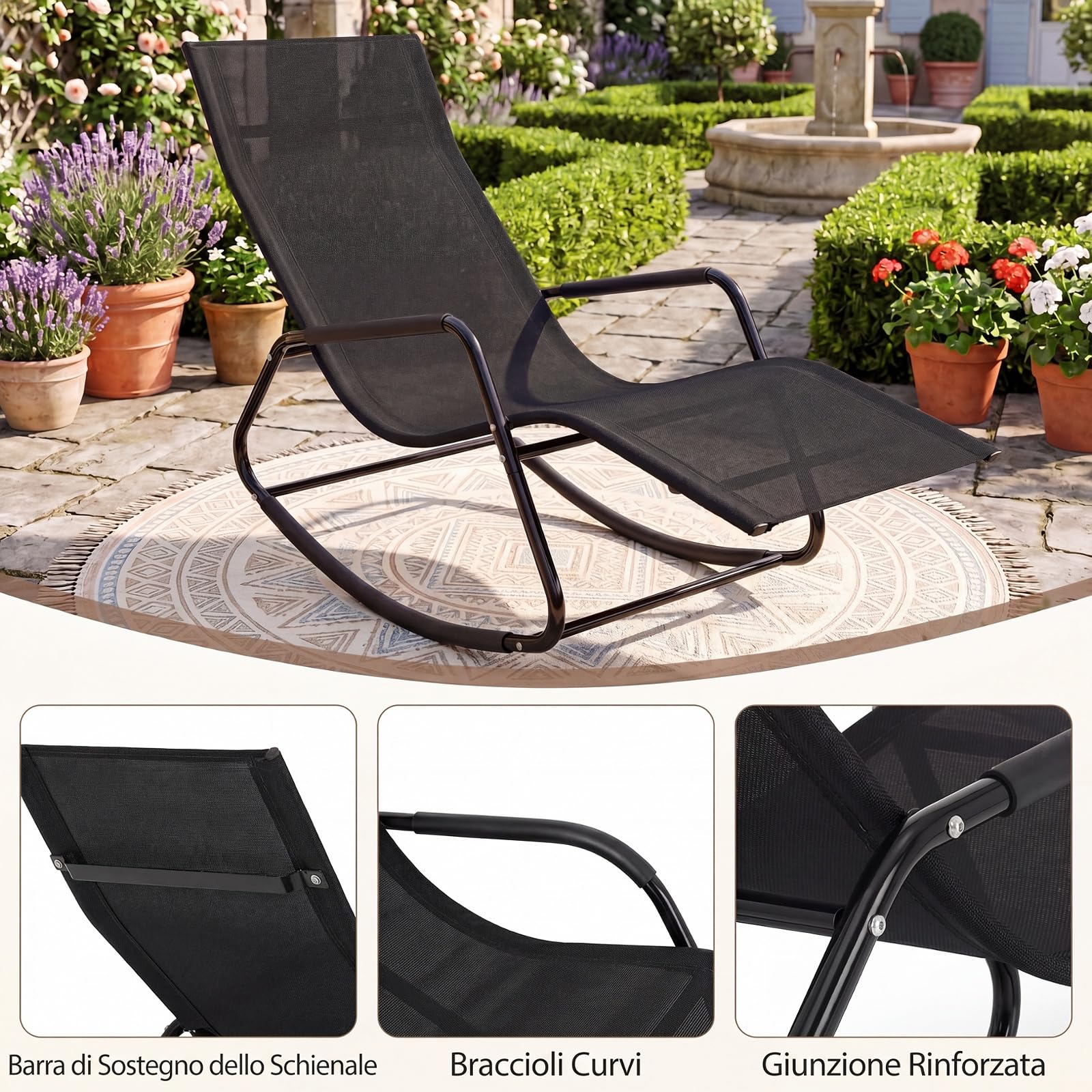 COSTWAY Lettino Prendisole Giaridno, Braccioli, Portata 160 kg (Nero)