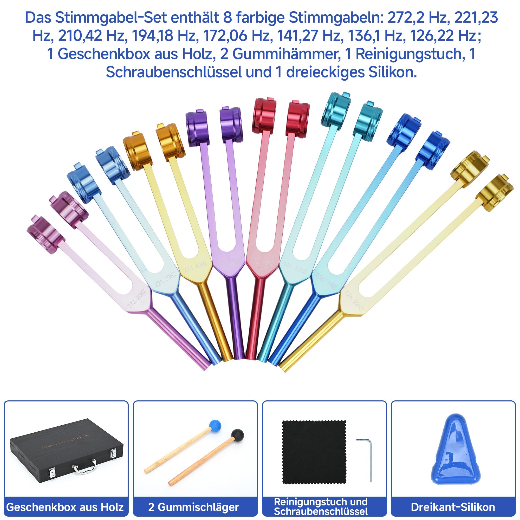 jxgzyy Stimmgabel Set Koffer 8 Stück Aluminiumlegierung Stimmgabel Heilung Stimmgabeln Chakren Stimmgabel Neurologie für Yoga, Meditation, Chakra Balance, Entspannung, Heilung