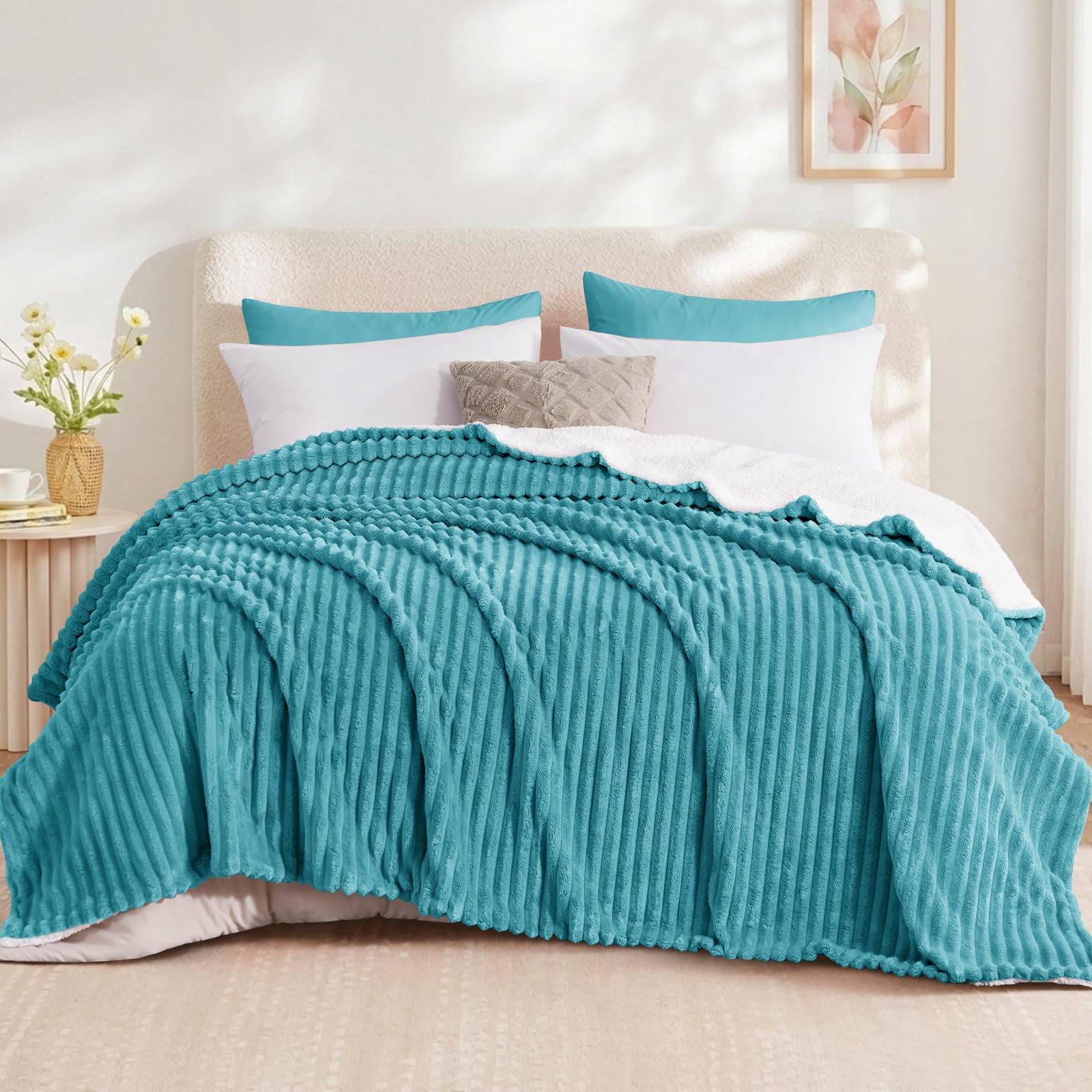 Aisbo Sherpa Fleece Throws for Sofas King Size - Fluffy Bed Blanket,Teal