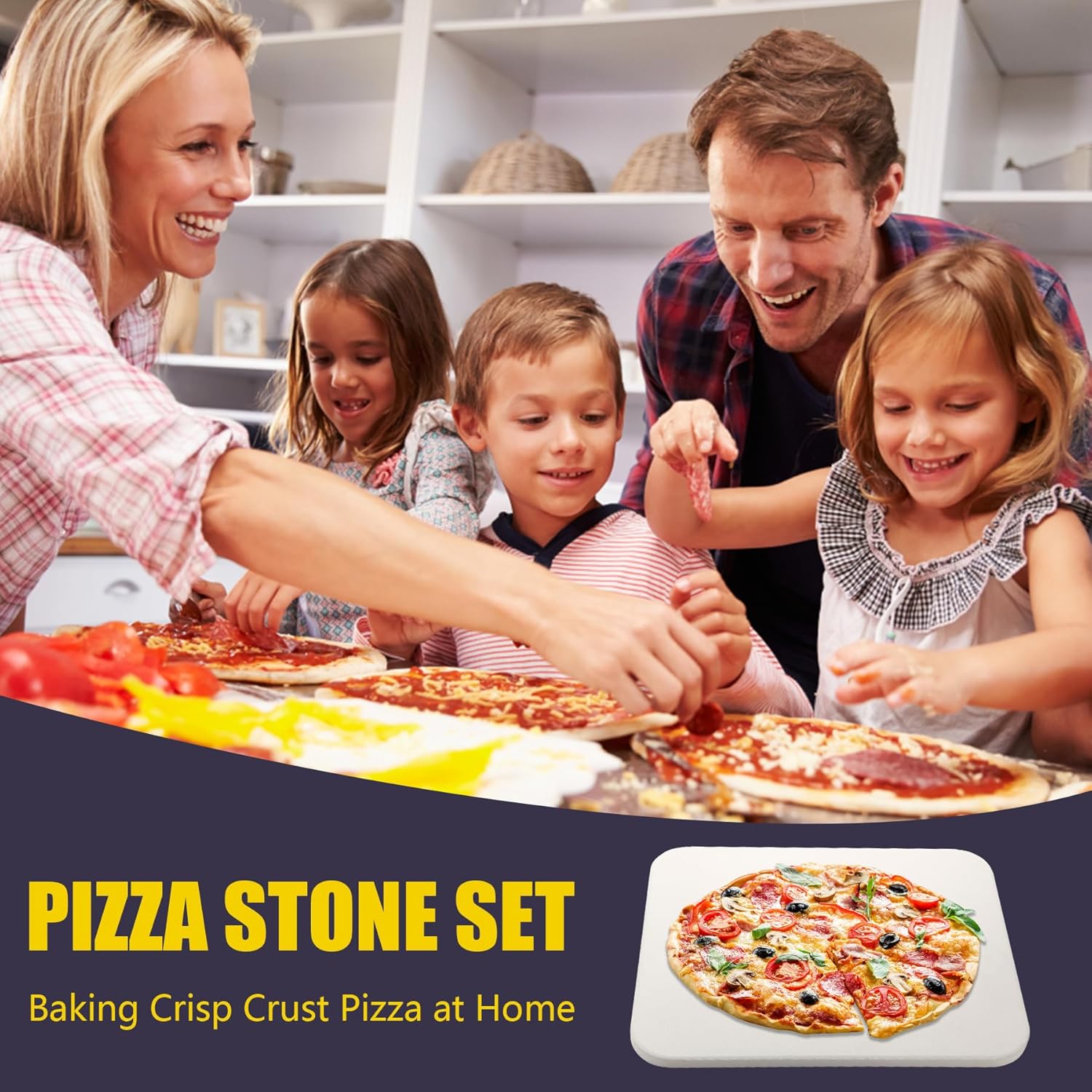 Pizza Stones Set - 15 x 12 Inch Large Pizza Stone for Oven and Grill Durable and Safe Baking Stone Thermal Shock Resistant Cooking Stone with Stainless Steel Pizza Peel Paddle & Cutter