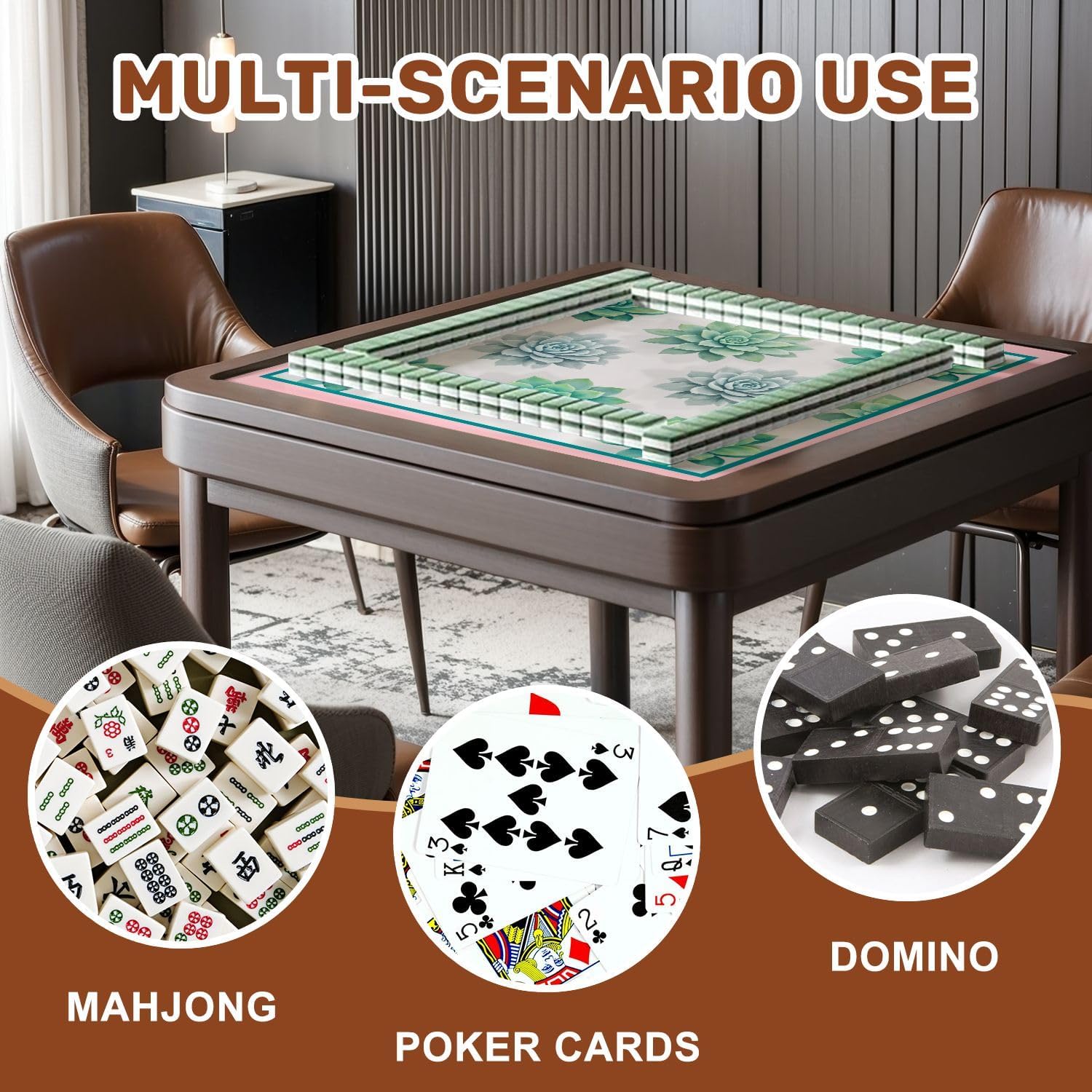 Mahjong Mat with Carrying Bag 31.5" x 31.5" Non-Slip Noise Reduction Watercolor Soft Green Teal Pastel Pink Flowers Table Mat for Mahjong Poker Dominoes Card Board Tile Games