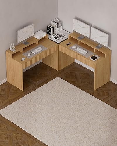 Miniatura 7 de Escritorio ejecutivo de 47 pulgadas con cajón estriado, moderno escritorio de oficina en casa con soporte largo para monitor y 2 cajones, escritorio