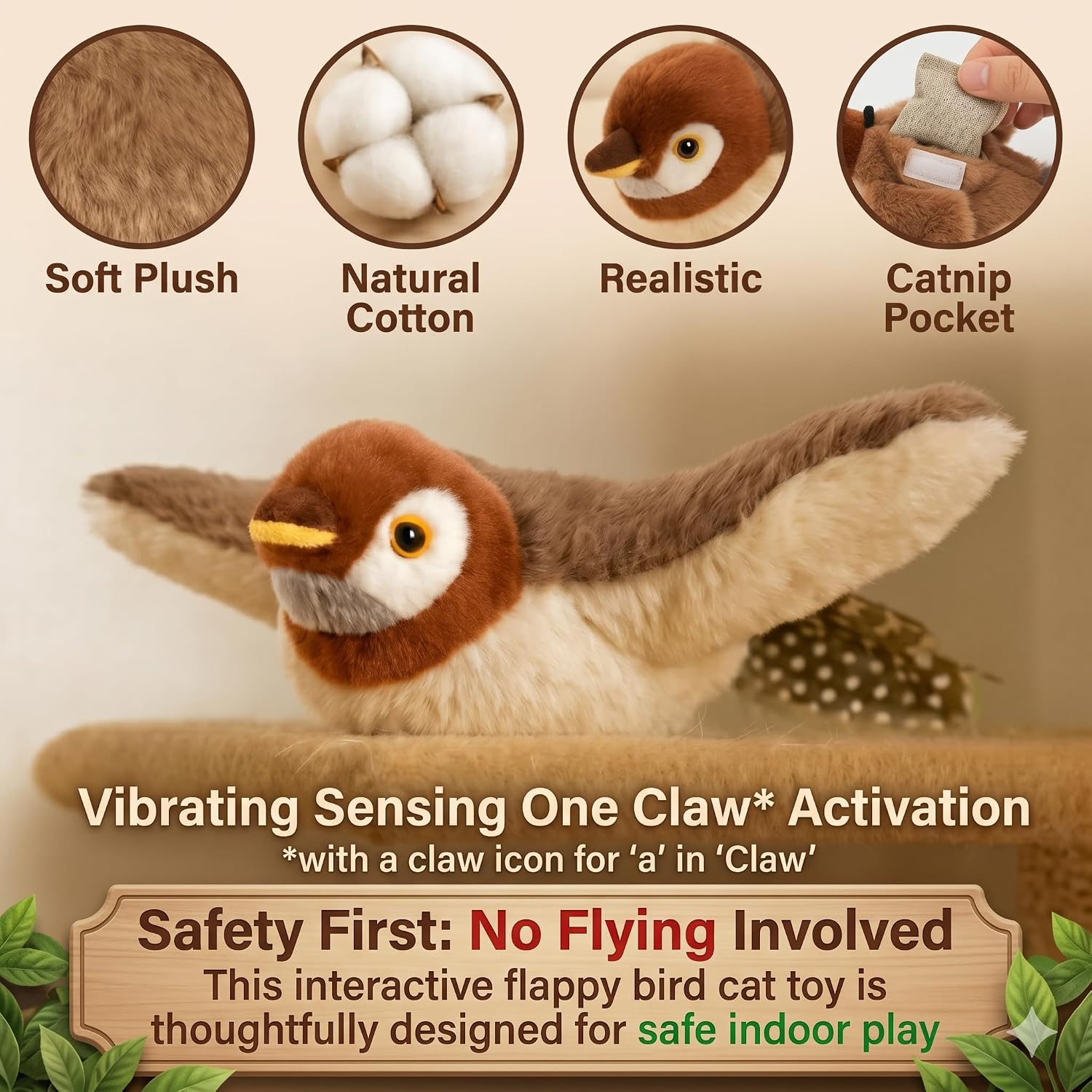 Upgraded 2.0 Flappy Bird Cat Toy – Interactive Flapping & Chirping Bird Toy for Cats (No Flying), Indoor Cat Toy for Exercise & Play, Durable Chew Toy, Catnip Toy for Kitten or Small Dogs (Large 9x3") image 2