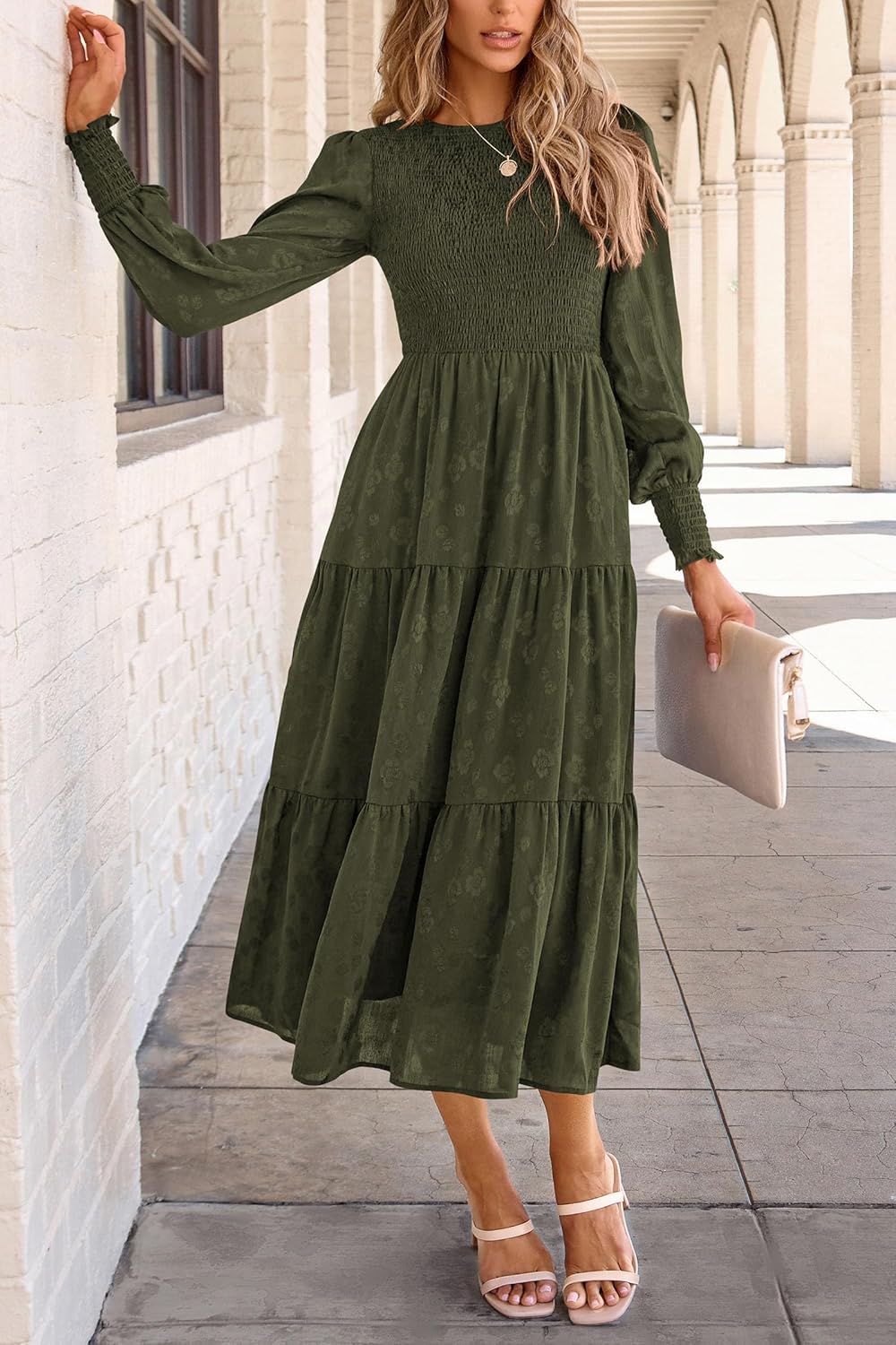 PRETTYGARDEN Women's Fall Spring Midi Dress Long Sleeve Floral Smocked Elegant Wedding Guest Long Flowy Dresses with Pockets - Image 6