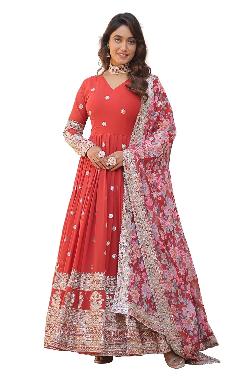 Fashion Basket Gergette Embroidered Long Anarkali