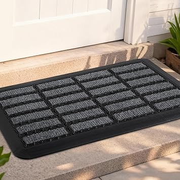 Heavy Duty Door Mat - DIY Interlocking Design, Dirt Trapper Front Doormat, 35.4x19.7 Inch All-Season Welcome Door Mats Non-Slip for Indoor Outdoor Entrance Home Commercial, Black & Gray