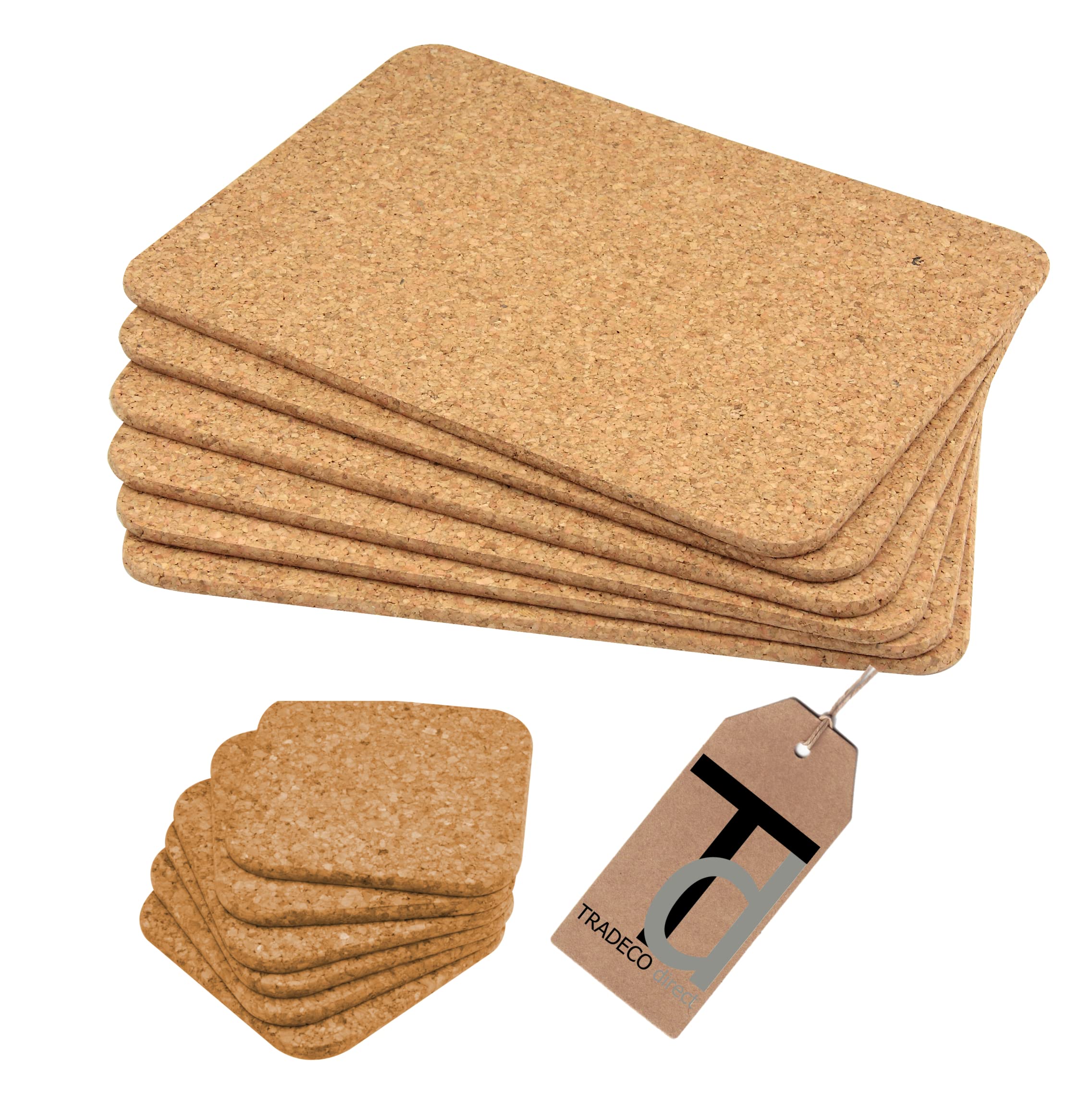 Tradeco direct® Set of 6 Natural Organic Alentejo Cork Placemats & Coasters Tableware Plates Mug