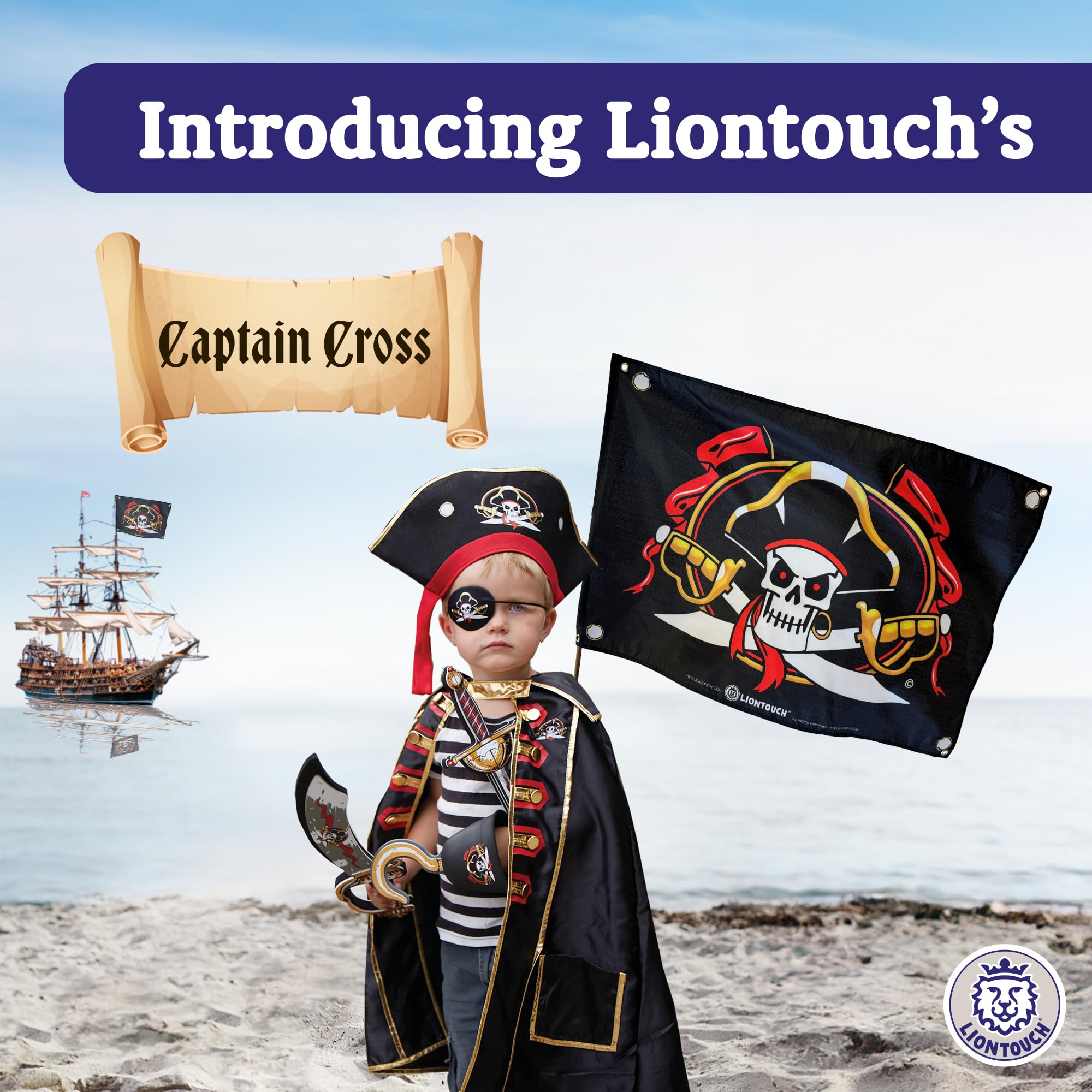 Liontouch Pirate Flag - Captain Cross - 100 x 70 cm | Children's Toy for Indoor & Outdoor Pretend Play with Black Background & Skull | Kids Adventure Accessory for Sailing the Caribbean - Image 2