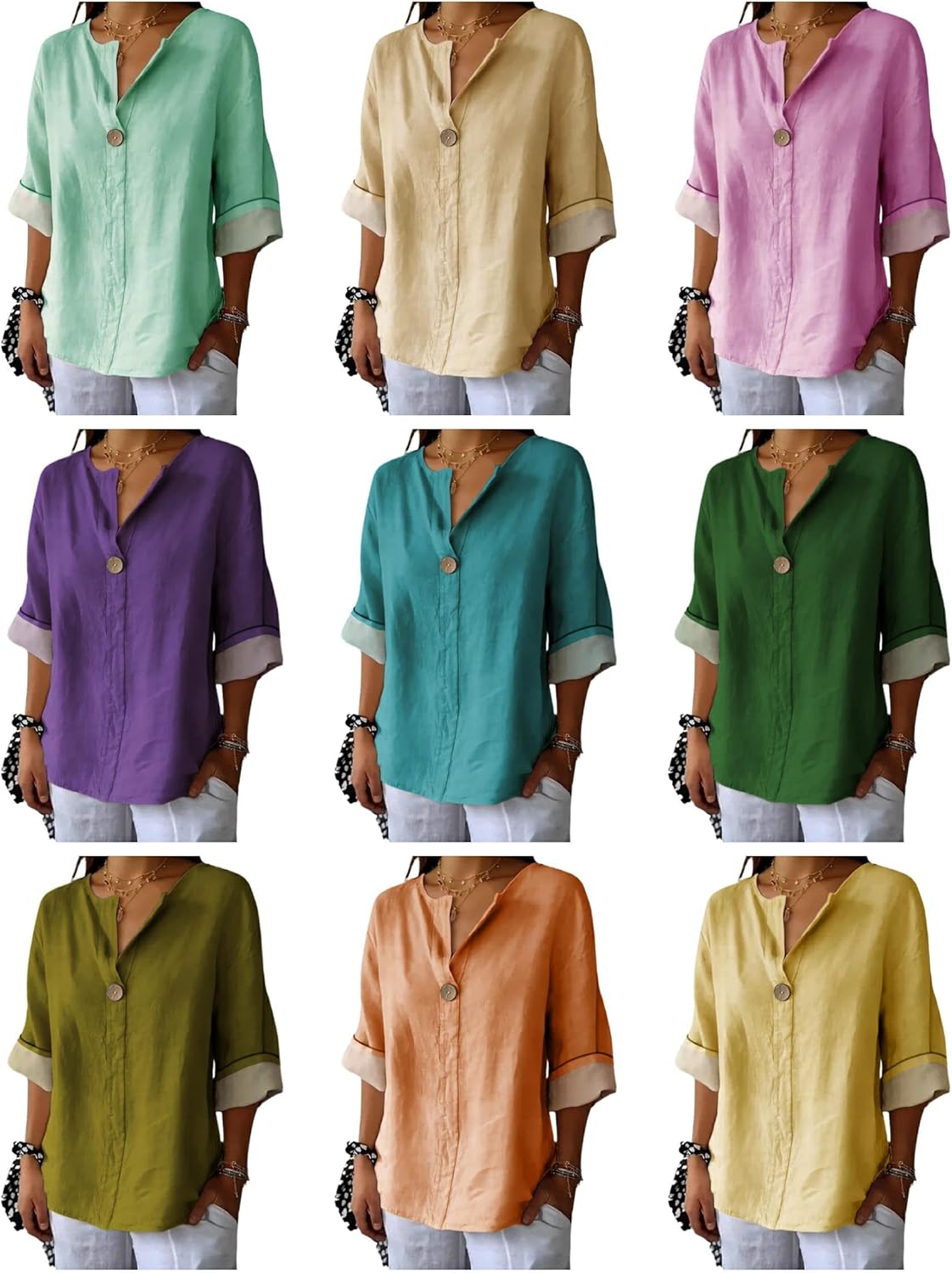 Dress Shirts for Women 3/4 Length Sleeve Fashion Oversized Comfy V Neck Casual Looser Vacation Business Blouses - Image 4