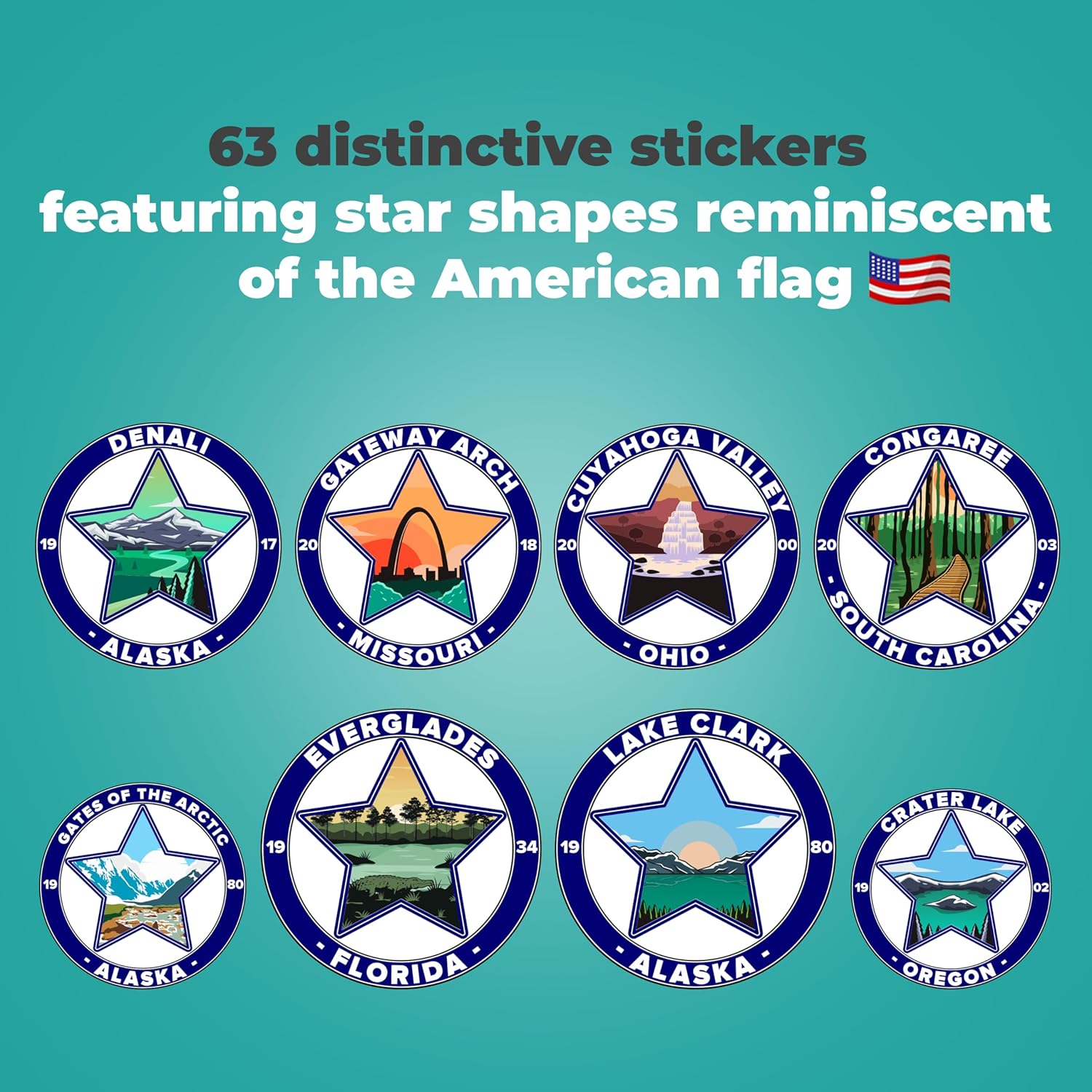 National Parks Water Bottle with Stickers, 32 oz Leakproof Insulated Water Bottle with Straw and Spout Lids, Laser Engraved parks of the USA Bucket List, 63 Vinyl Waterproof stickers