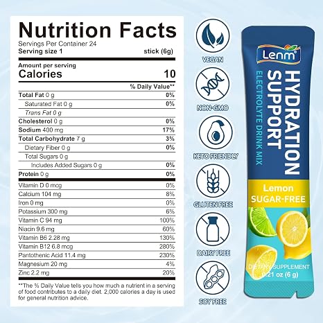 Elektrolyt Pulver 24 Beutel–Elektrolytpulver Zuckerfreies Elektrolyt Getränkepulver mit Natrium Kalium Magnesium & Calcium–Veganes Hydrationspulver für Sport Reise & Alltag