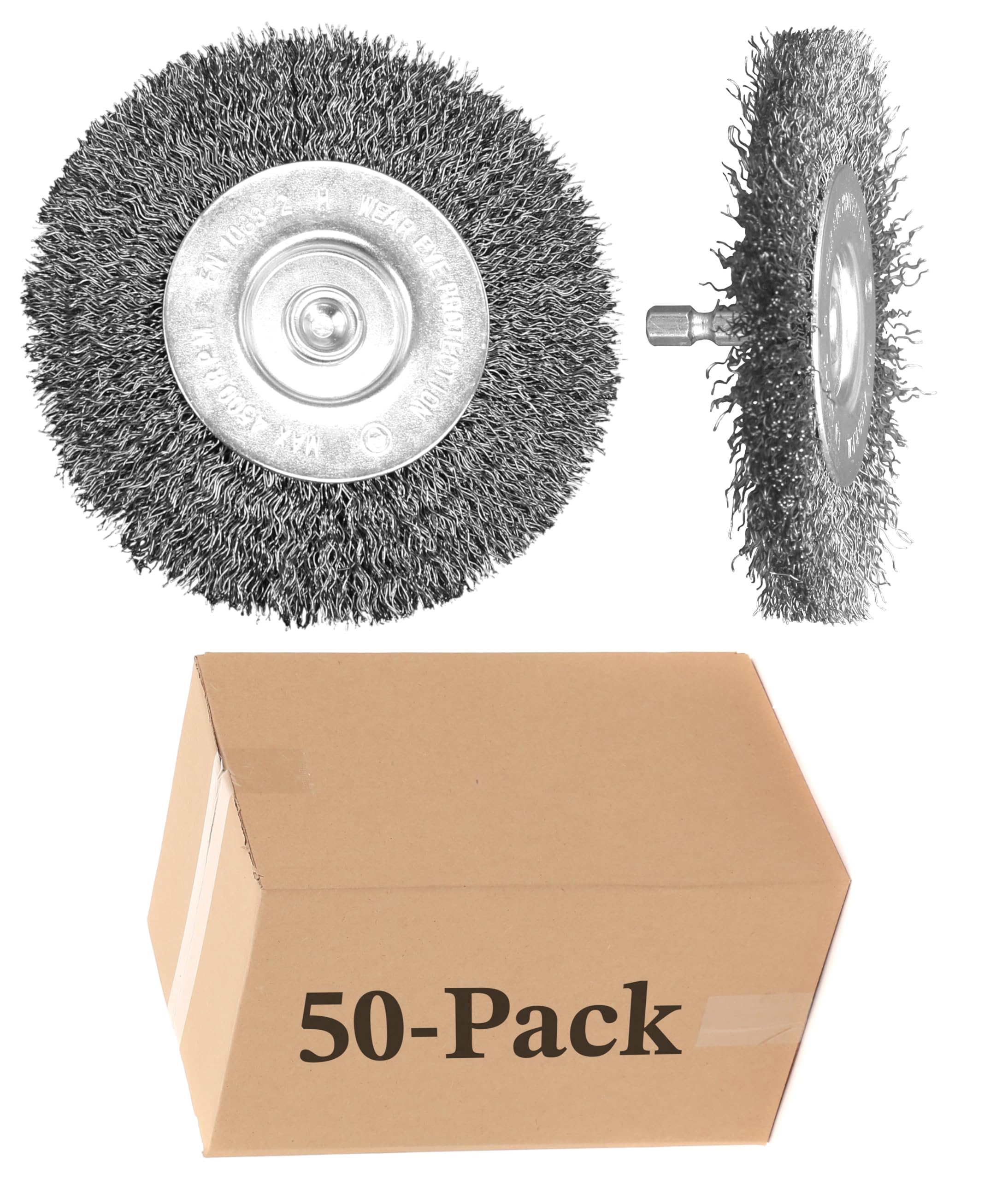 Harrier Hardware Abrasive Wire Brush Wheel, 3-inch, 1/4-inch Hex Shank, Coarse 0.012, 50-Pack