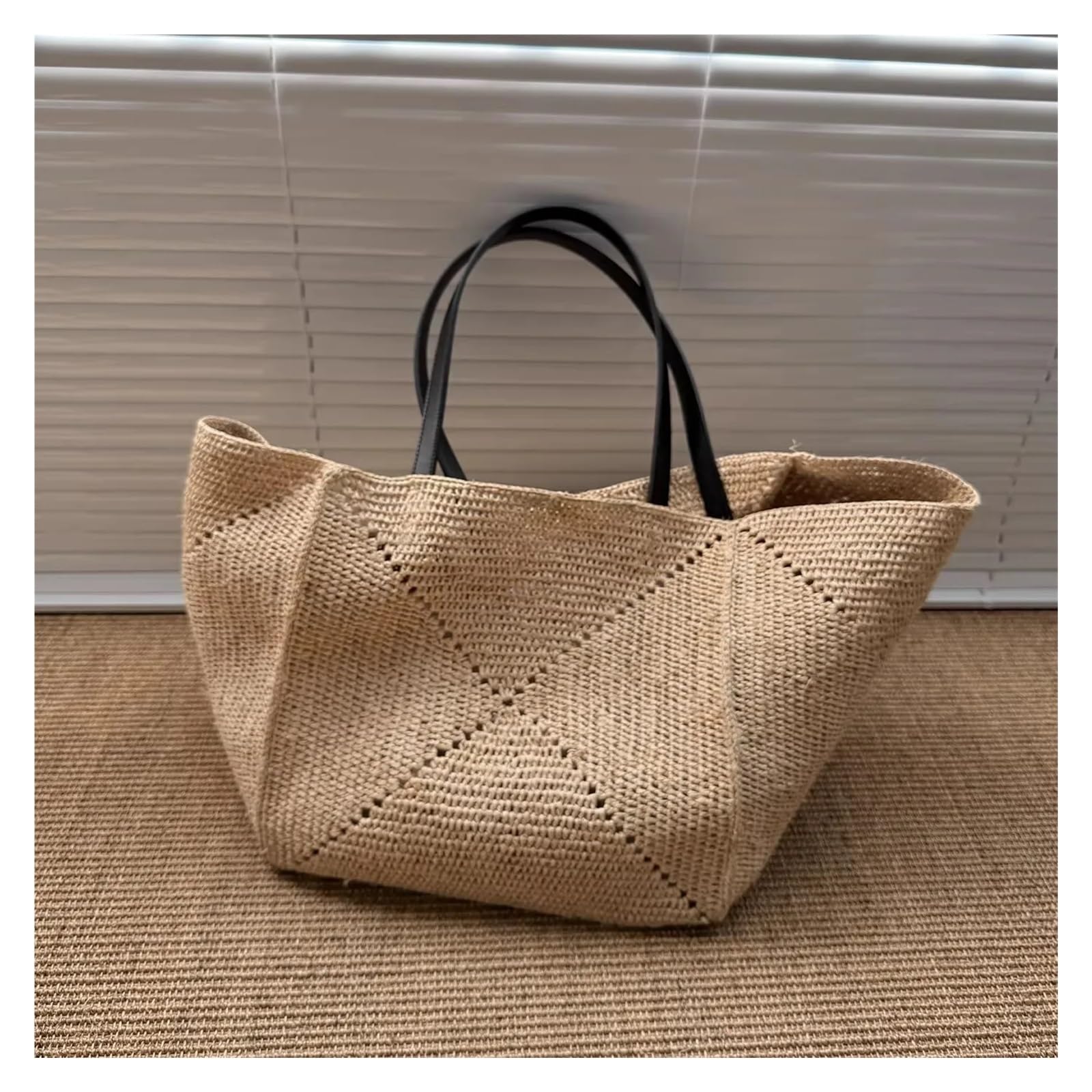 Strohtasche Übergroße große Bast-Stroh-Einkaufstasche, handgefertigte Sommer-Strand-Handtasche for Damen