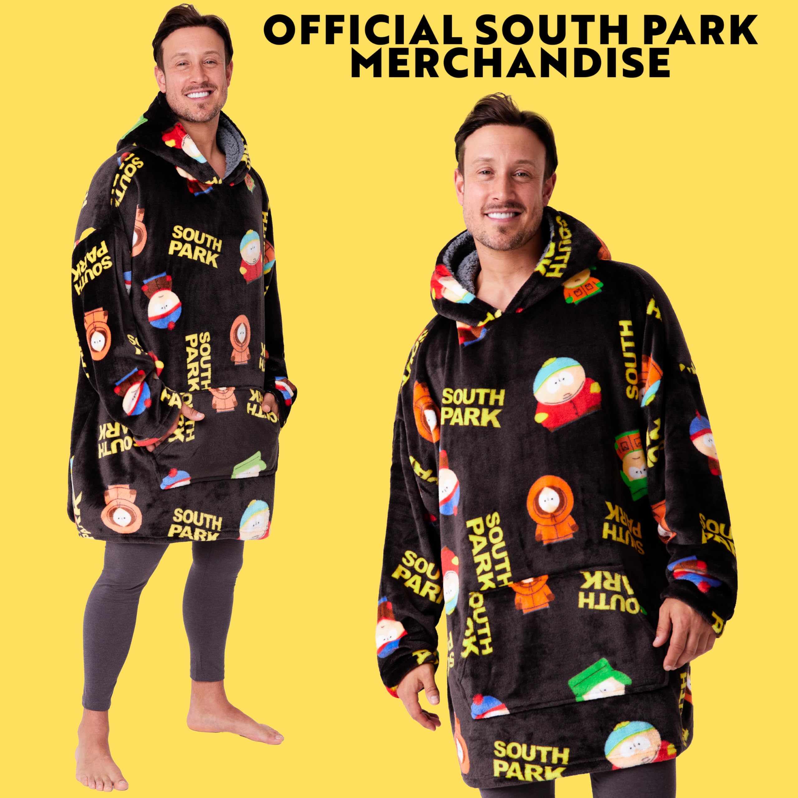 South Park Koc z kapturem dla mężczyzn i nastolatków - przytulna polarowa bluza z kapturem oversize jeden rozmiar z kapturem Sherpa - prezenty dla niego multi