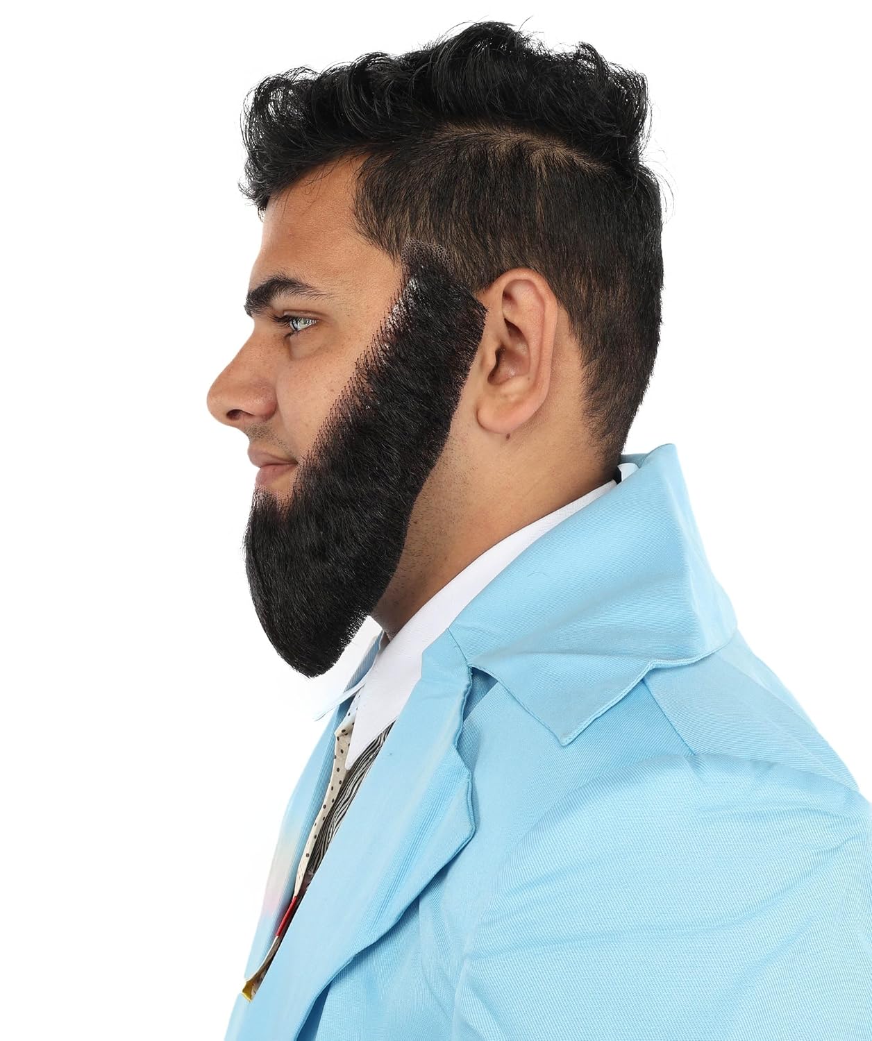 Men’s Full Chin Curtain Beard – Natural Self Adhesive Real Human Hair – Facial Realistic Costume Hairpiece for Cosplay - Black