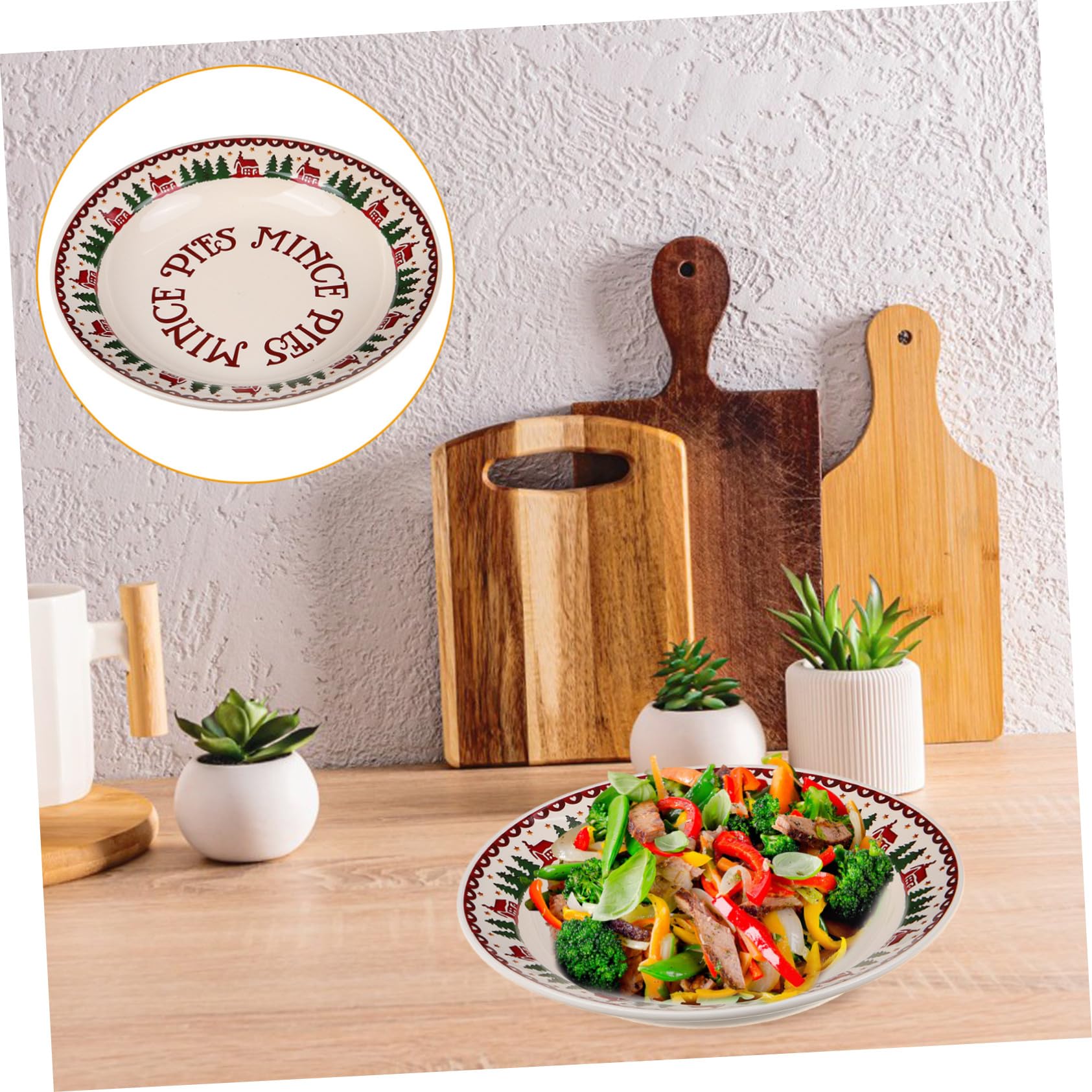 SOLUSTRE Vajilla Navideña Plato de Cena Festivo Plato de Cerámica Navideño para Servir Comida Aperitivos Navideños Cena Familiar