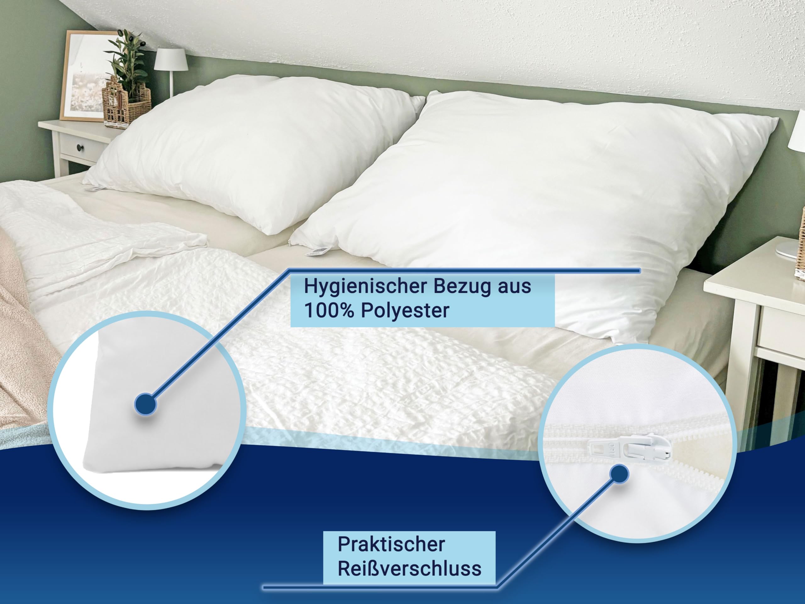 ZOLLNER 2er Set Kopfkissen - Made in Germany – Polyesterfüllung - Bezug aus hochwertigem Polyester - waschbar bis 60°C - 70x90 cm - Hotelqualität - Oeko Tex® Zertifiziert