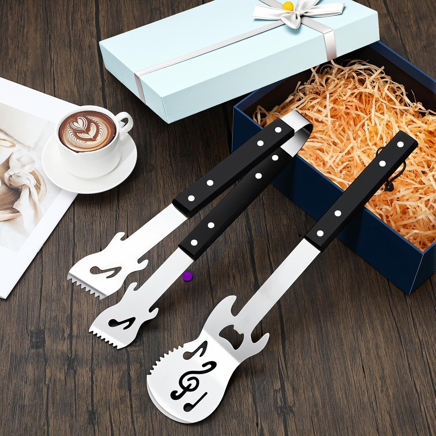 2 Pcs Guitar Grill Gifts for Men Guitar BBQ Spatula Tongs Heavy Duty Stainless Steel Barbecue Tool Set for Dad Music Lovers Grilling Enthusiast Christmas Father's Day Birthday Gift - Image 4