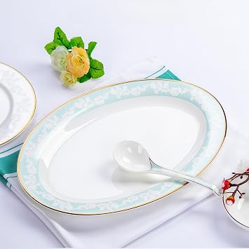 Fine Bone China Dinnerware Set,Porcelain&Ceramic Dinnerware Sets,Bone Stoneware&Ceramic Cookware Tableware Set Includes Dinner Plates|Spoons|Pasta Bowls|Soup Pot|Chopsticks (38PCS * 6-Person Set)