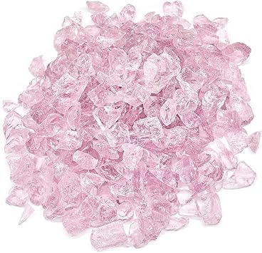 TWINKLING High Luster Fire Glass Gravel Stone,Broken Glass,Fire Pit Glass,Crushed Glass for Fireplace Pit Aquarium Garden Decoration,1-3cm,2-Pound Jar (Pink)