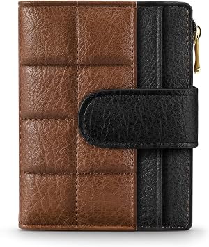 Tipmile Womens Small Wallets RFID Blocking Card Holder Bifold Compact Wallets With Zipper Coin Pocket Black&Brown