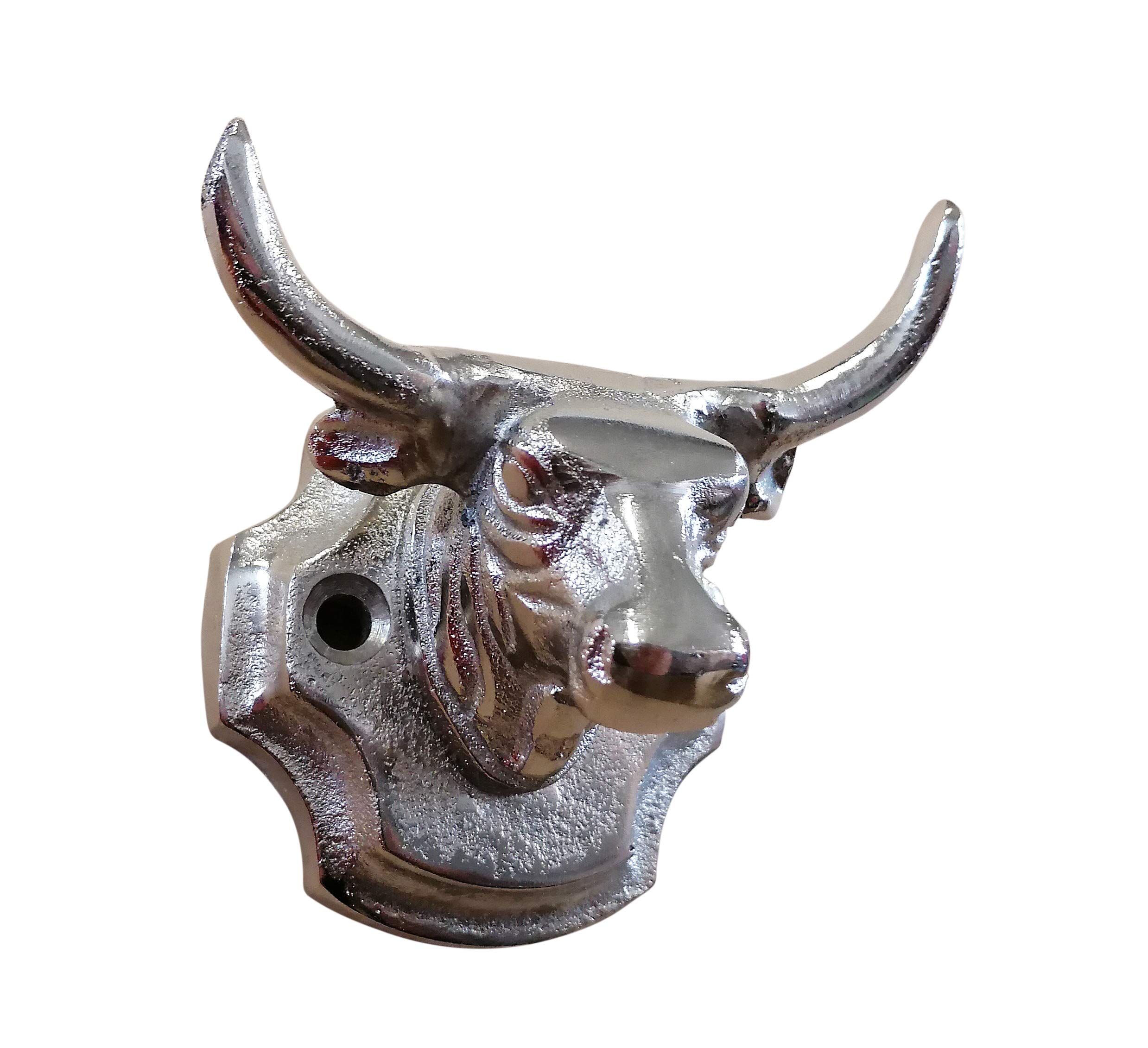 MichaelNoll Wandhaken Stierkopf aus Metall, Haken in Silber für die Wand, Garderobenhaken, Garderobe, Handtuchhalter mit 2 Haken, 11x10x7 cm - 3er, 5er oder 10er Set (5)