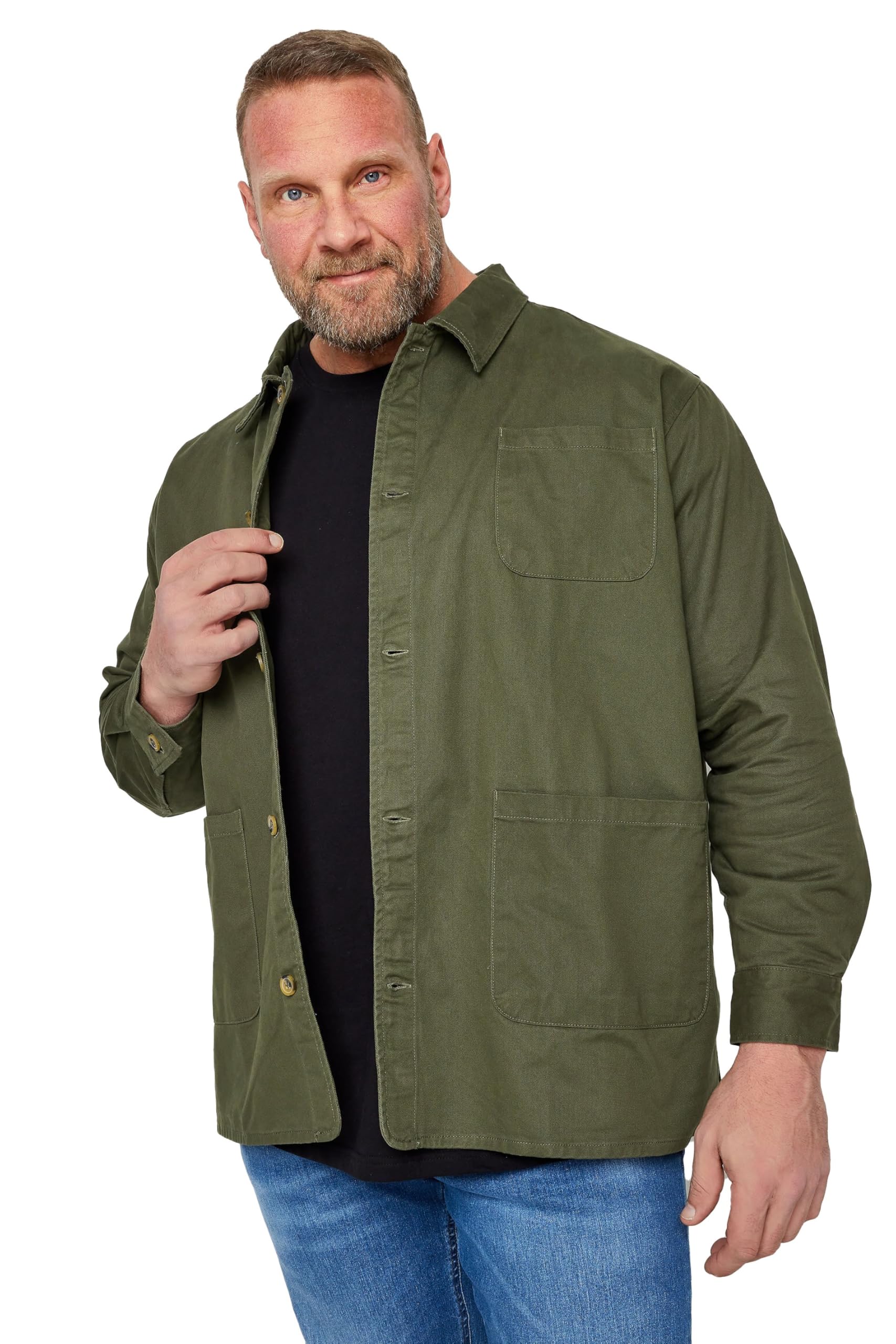 Badrhino Men's Khaki Big & Tall Green Overshirt - Plus Curve 5XL-6Xl Plus