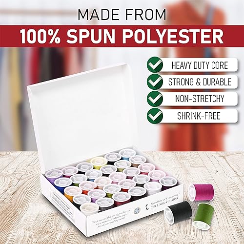 Miniatura 8 de Mandala Crafts Kit de hilo de coser de mini bobina, hilo de poliéster hilado para coser, surtido de hilos de coser para coser a mano, juego de 30