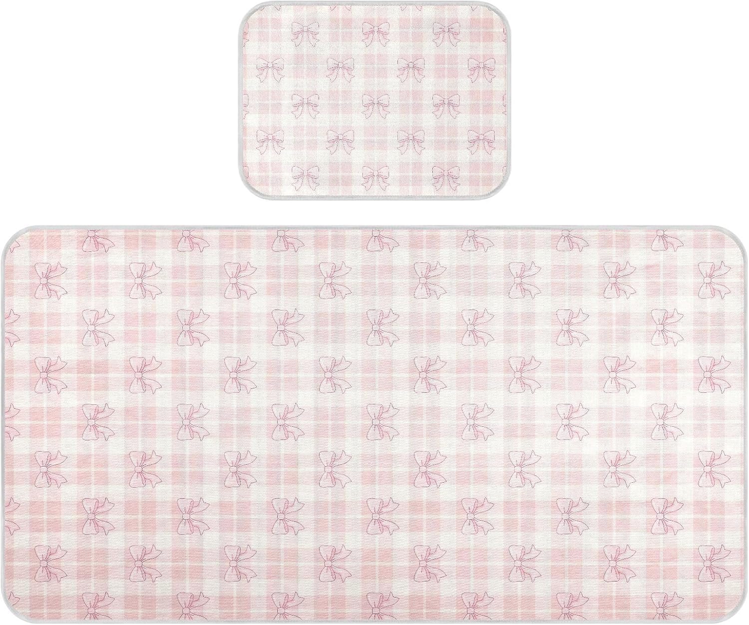 Baby Cooling Mat Pink Bows Checkered Ice Silk Breathable Mesh Summer Crib Mattress Pad with Pillowcase, Soft Cooling Sleeping Surface for Infant & Toddler, 52"x28"