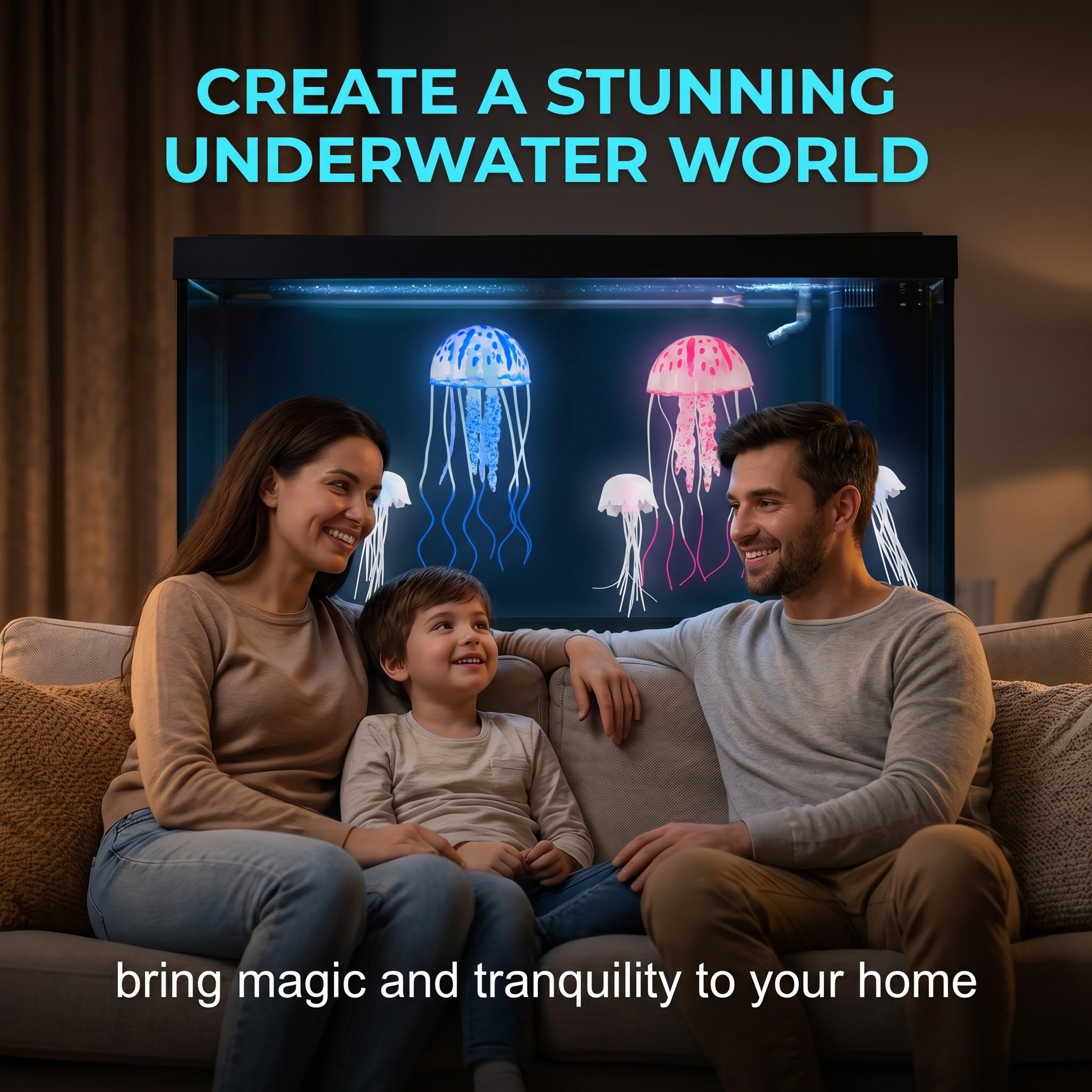 Meduse Artificiali per Acquario, Decorazioni Fluorescenti in Silicone Morbido, 4 Pezzi 2 Medie e 2 Piccole