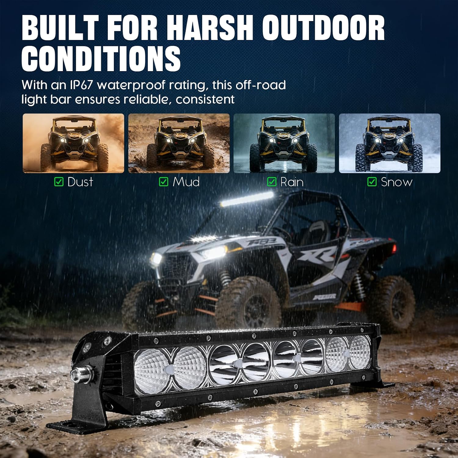 Chelhead 30W LED Light Bar with Extended Wiring & Heavy-Duty Mounting Bracket Combo Beam IP67 Waterproof Compatible with 2017-2025 Can-Am Maverick X3