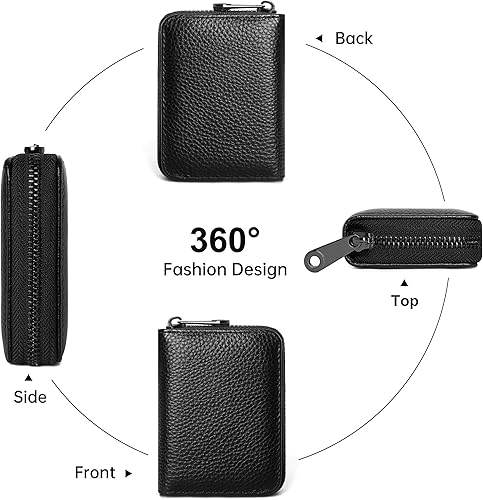 Miniatura 7 de Badiya Tarjetero de cuero genuino para mujer, con bloqueo RFID, acordeón, pequeña tarjetero